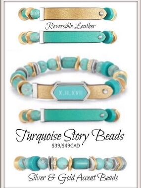 Keep Collective Turquoise and Gold Reversible Leather & Beaded Bracelet New